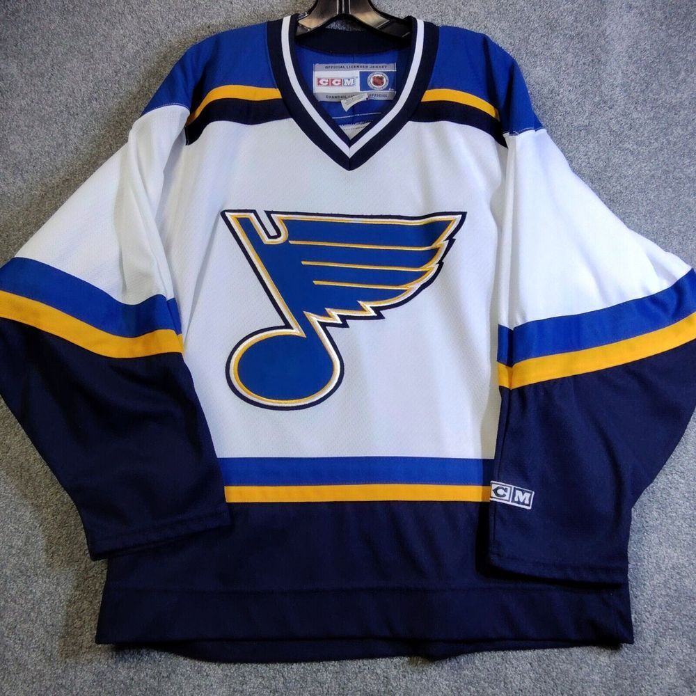 St Louis Blues Mens Hockey CCM NHL White Jersey size Small Uniform Rink Puck